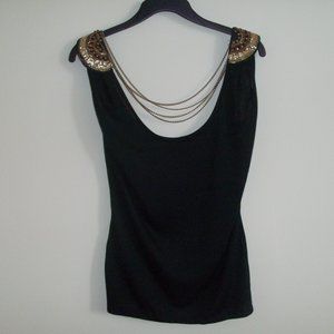 NWT Kim Kardashian Black Bling Shoulder Tank Top
